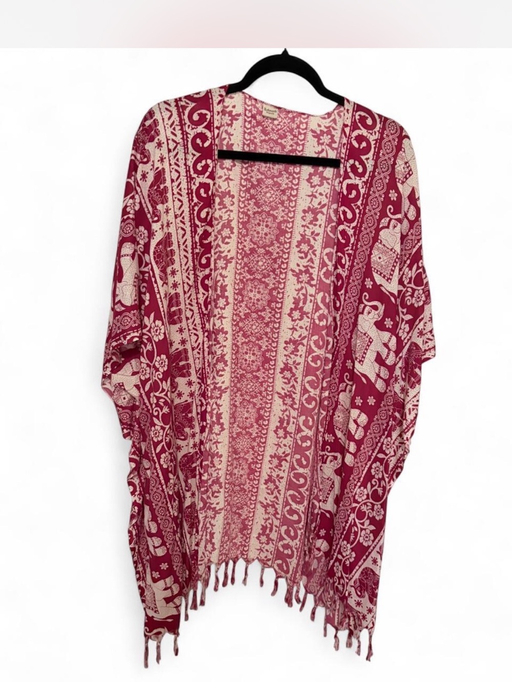 Boho Elephant Print Red Kimono Cardigan